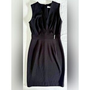 Calvin Klein Black Sheath Dress size 2 V-Neck Sleeveless Knee Length
